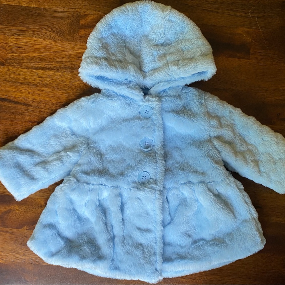 First Impressions Blue Faux Fur Coat, 3-6 Months